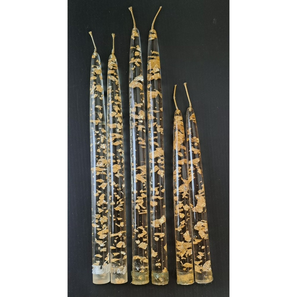Vintage Lucite Acrylic Candles 12" 11" 9" Gold Flakes Set Of 6